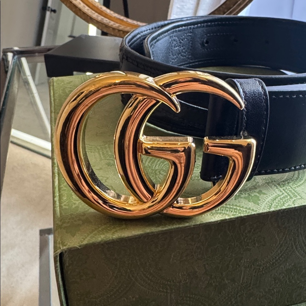 GG Marmont Calfskin Matelasse Marmont 40mm Belt- 80 32 Black - Picture 3 of 6